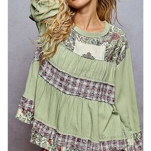 POL Sage Patchwork Blouse